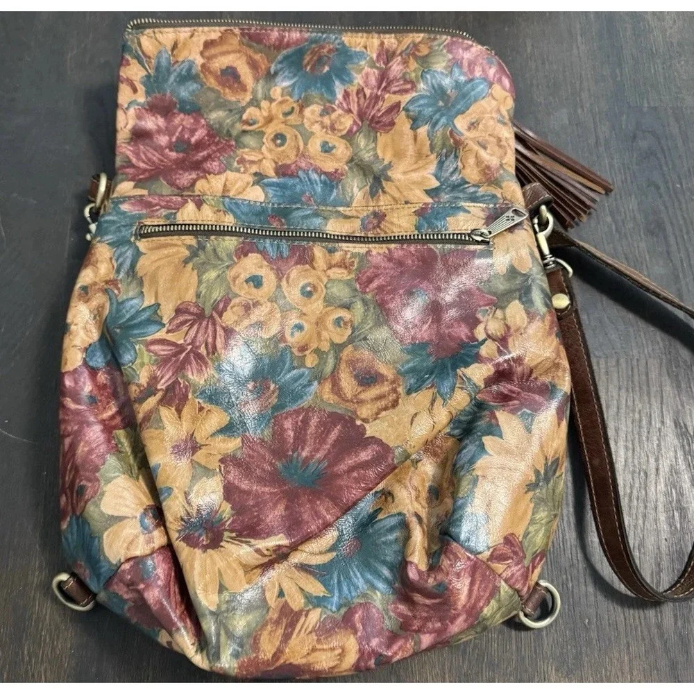 PATRICIA NASH Luzille Backpack Fresco Cross Body‎ Floral Design Leather MINTY